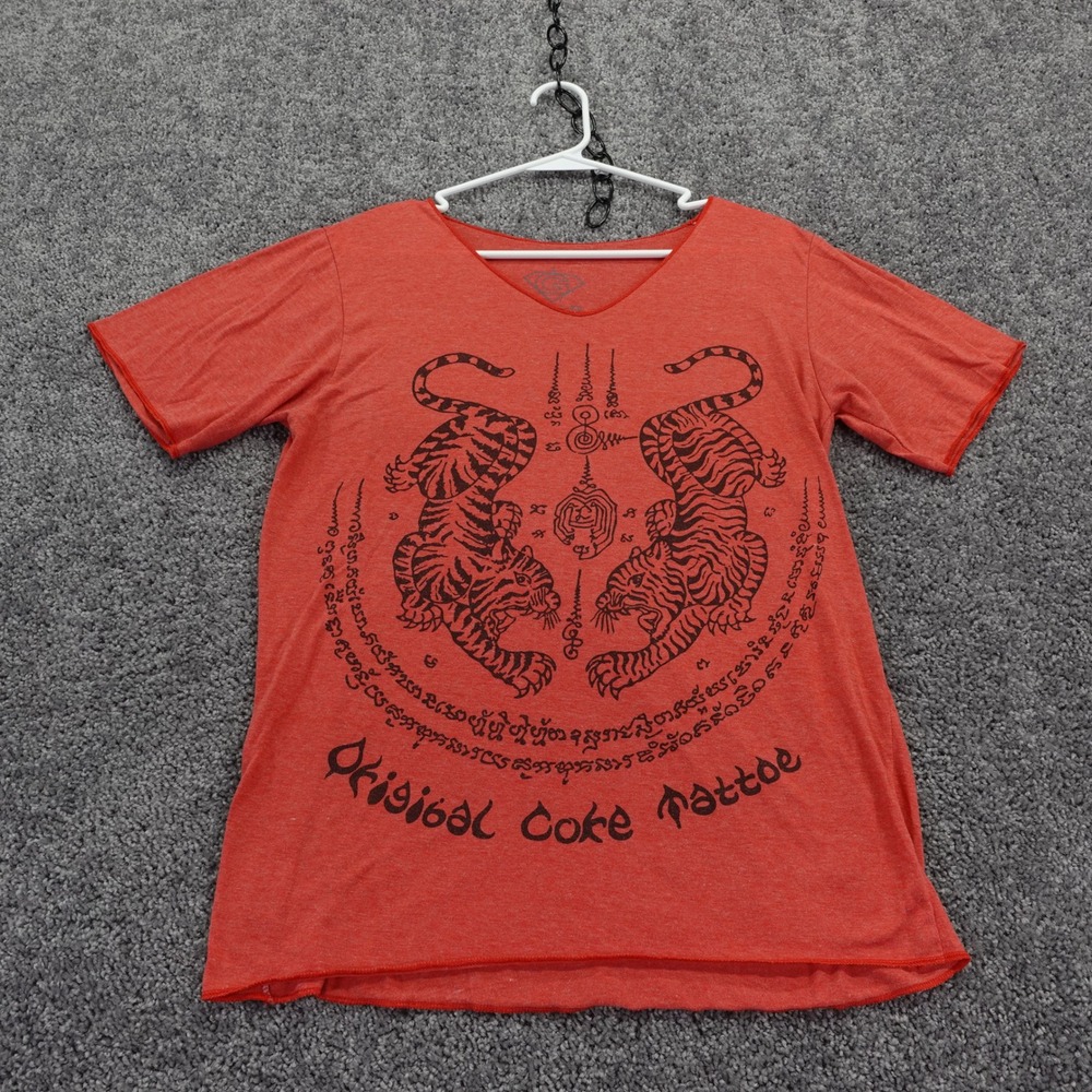 G T Shirt Womens Large Orange Original Coke Tattoo Tiger Graphic Sak Yant Thai L